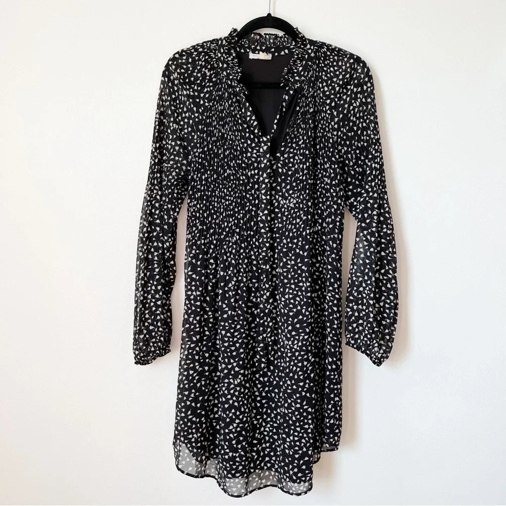 Anthropologie Meadow Rue Dress Boxy Flowy Knee Length Black‎ White Floral Dress